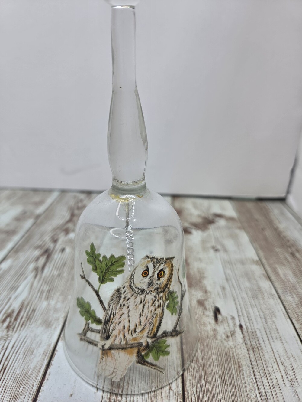 Vintage West Virginia Glass Hand Painted Owl Glass Bell 🦉 Crystal Clapper ✨